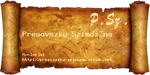 Presovszky Szimóna névjegykártya